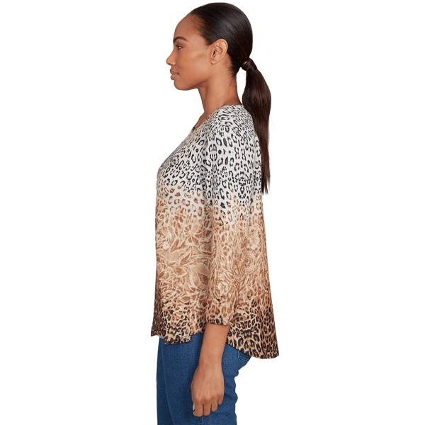 Womens Ruby Rd. Cozy Time Ombre Leopard Paisley Blouse