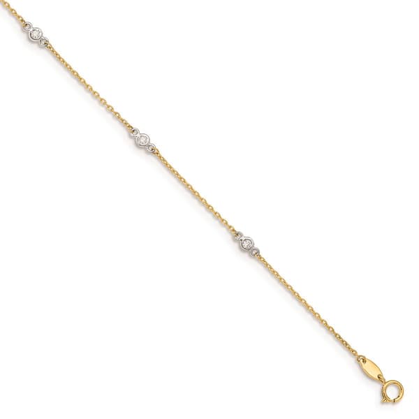 Gold Classics(tm) 14kt. Gold Two-Tone Cubic Zirconia 9in. Anklet - image 