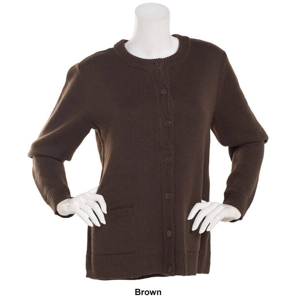 Plus Size Linda Matthews Long Sleeve Button Front Solid Cardigan