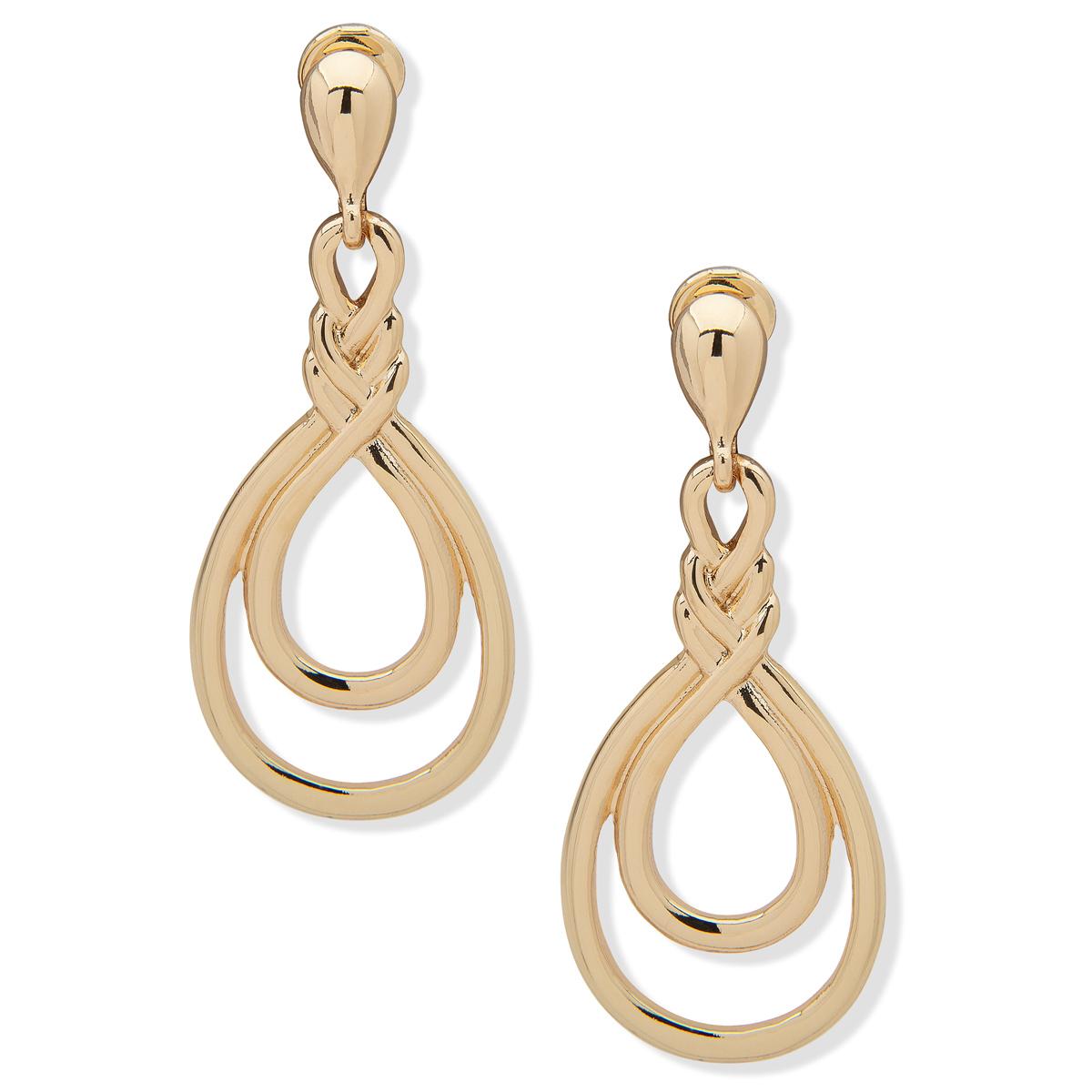 Anne Klein 1.3in. Gold-Tone Teardrop Clip Drop Earrings
