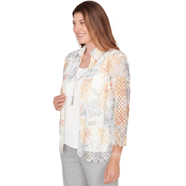 Womens Alfred Dunner Al Fresco Lace Floral Two In One Blouse