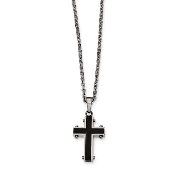 Mens Gentlemens Classics(tm) Polished Black Plated Cross Necklace - image 