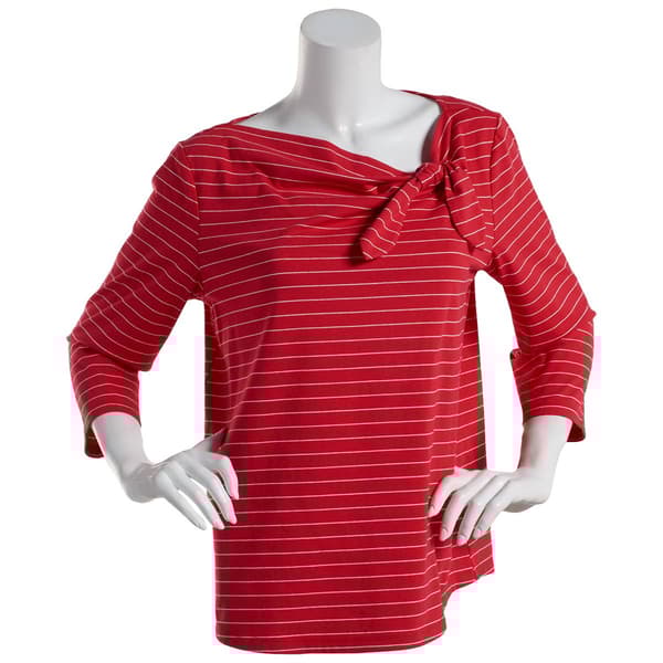 Womens Hannah & Gracie 3/4 Sleeve Marilyn Neck Bow Stripe Top - image 