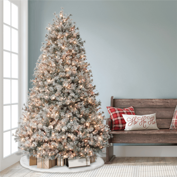 Puleo International 7.5ft. Pre-Lit Flocked Spruce Christmas Tree