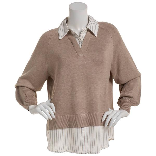 Womens Adrianna Papell Long Sleeve Striped Two in One Sweater