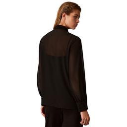 Womens Calvin Klein Long Sleeve Ruffle Neck Sheer Blouse