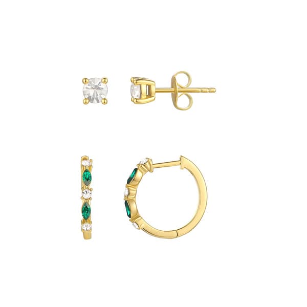 Gold over Silver Crystal Stud & Huggie Earring Set - image 