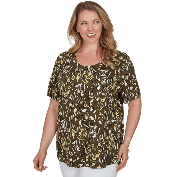 Plus Size Emaline Key Items Short Sleeve Round Neck Abstract Tee