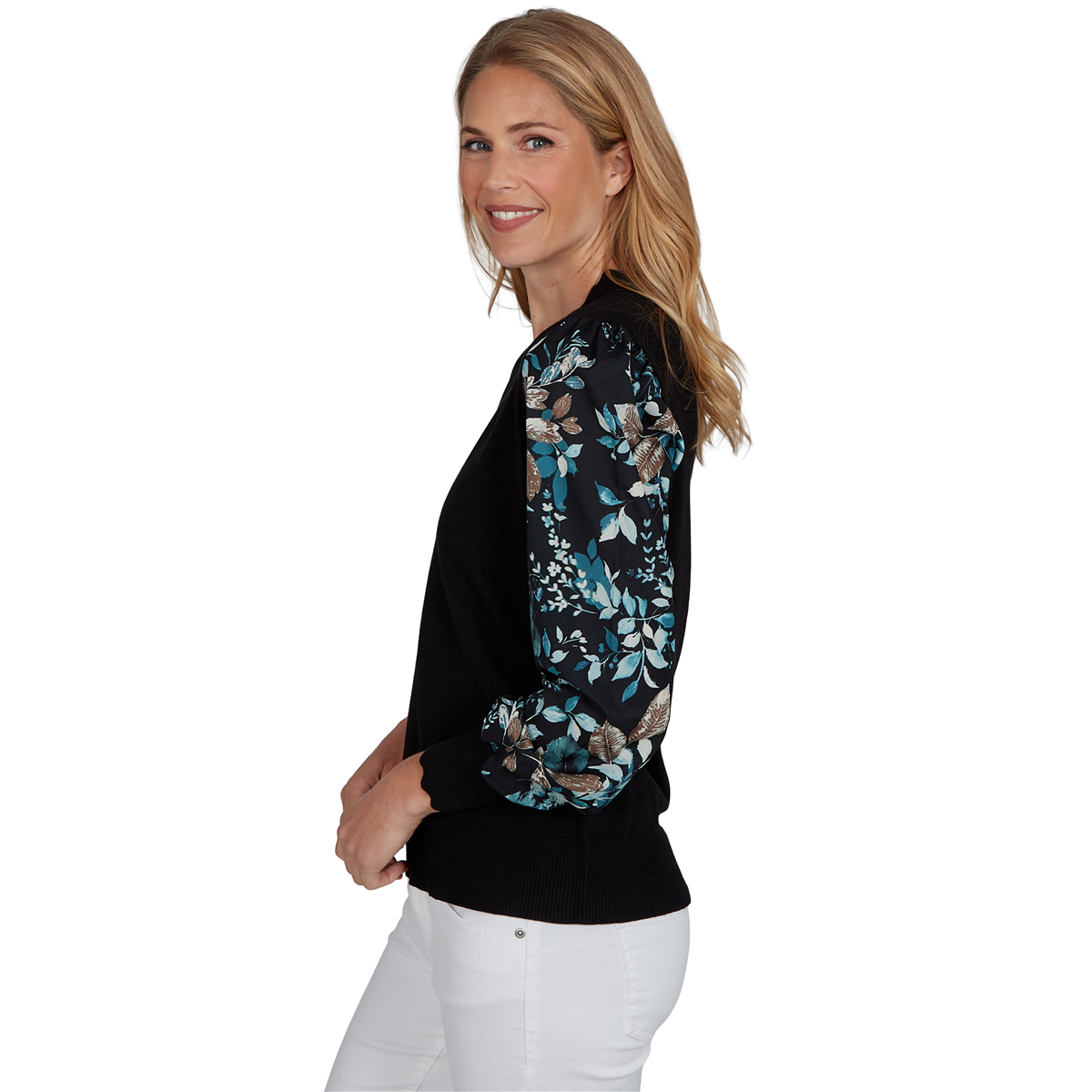 Womens Emaline Feminine Mystique Long Floral Sleeve Sweater
