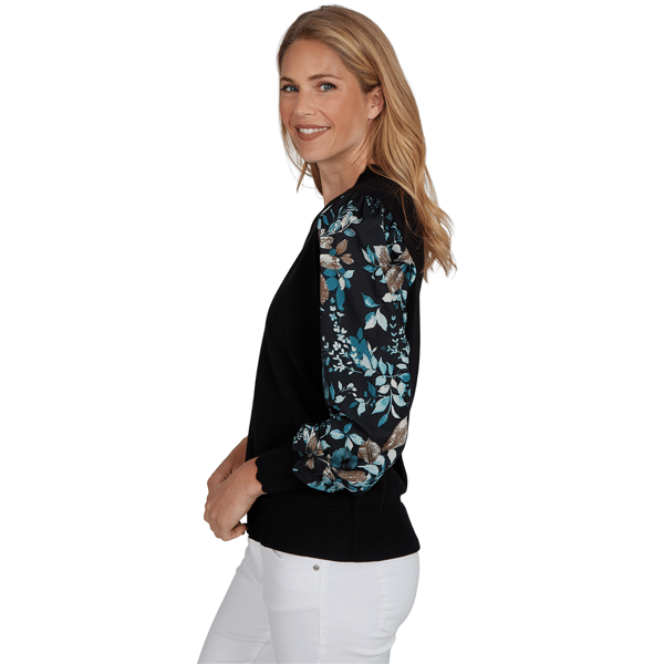 Womens Emaline Feminine Mystique Long Floral Sleeve Sweater