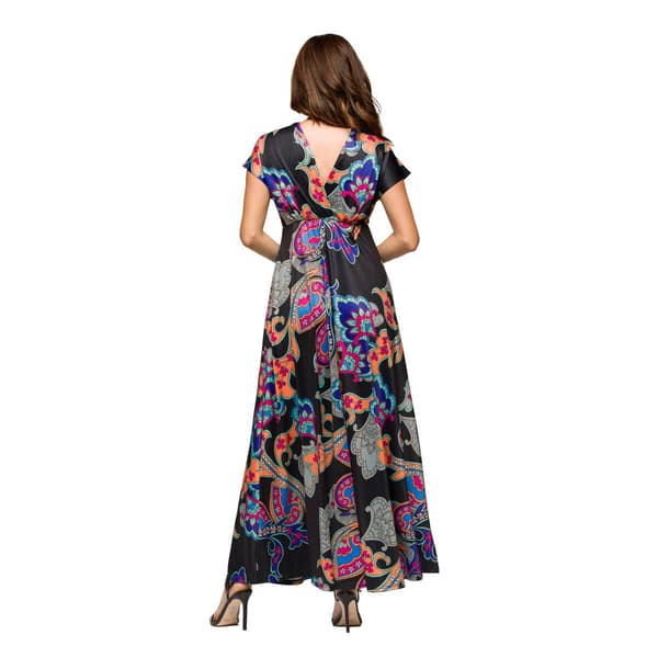 Womens 24/7Comfort Apparel Black Paisley Empire Waist Maxi Dress