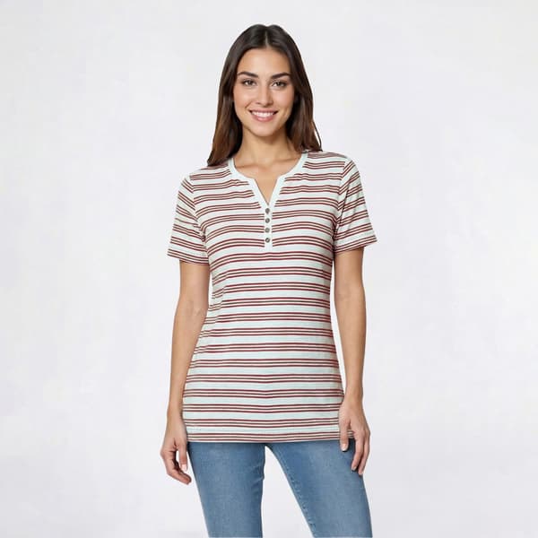 Womens Hasting & Smith Short Sleeve Stripe Henley Tee