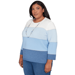 Plus Size Alfred Dunner Ann Arbor Color Block Lace Trim Sweater