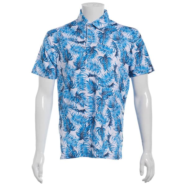 Mens Chaps Tropical Leaf Performance Polo - Aquarius