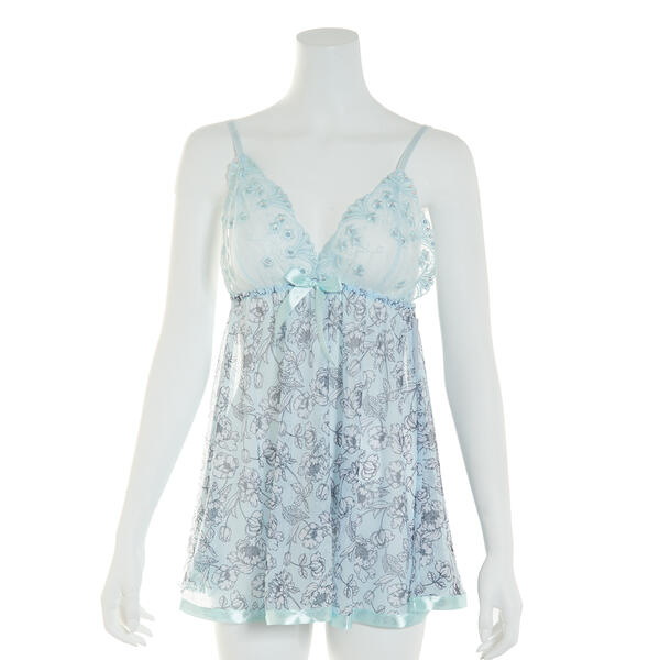 Womens Spree Intimates Soft Triangle Cup Floral Babydoll Set - image 