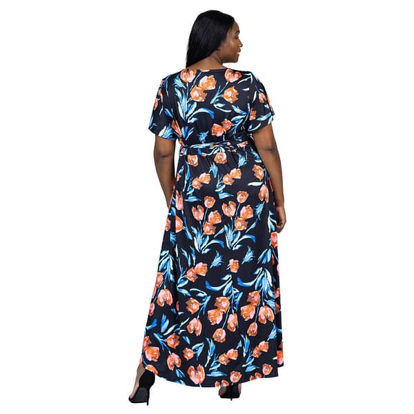 Plus Size 24/7 Comfort Apparel Black Floral High Low Wrap Dress