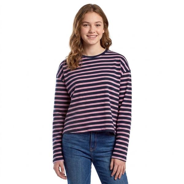 Juniors Hunter & Brown Long Sleeve Oversized Stripe Tee - image 