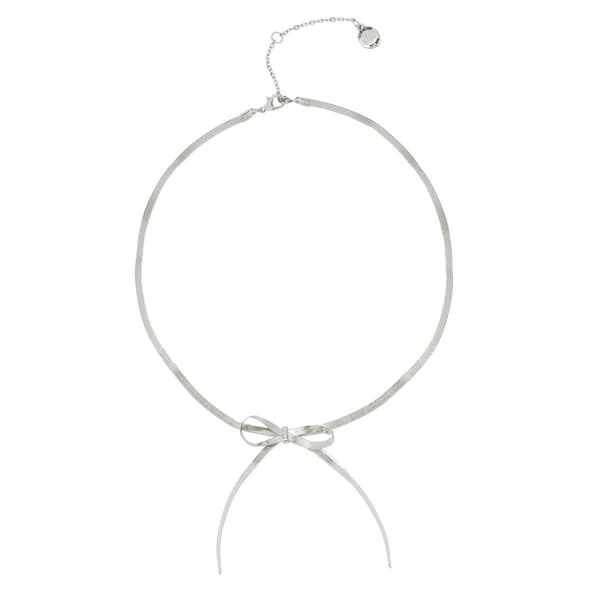 Steve Madden Herringbone Chain Bow Pendant Necklace - image 