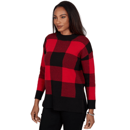 Womens Hearts of Palm Wrapped in Rubies Buffalo Check Sweater