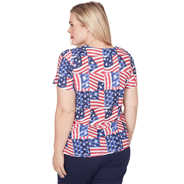 Petite Alfred Dunner Lady Liberty American Flag Keyhole Blouse