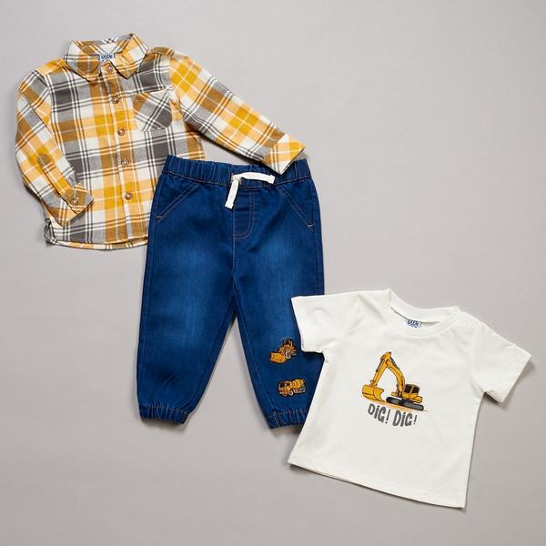 Baby Boy (12-24M) Little Lad 3pc. Dig Tee, Flannel, & Jeans Set - image 