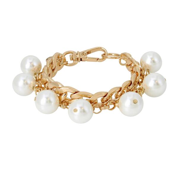 Steve Madden 2 Row Shaky Pearl Charms Chain Bracelet - image 