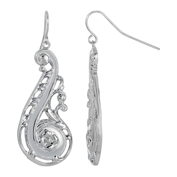 1928 Jewelry Silver-Tone Scroll Drop Earrings - image 