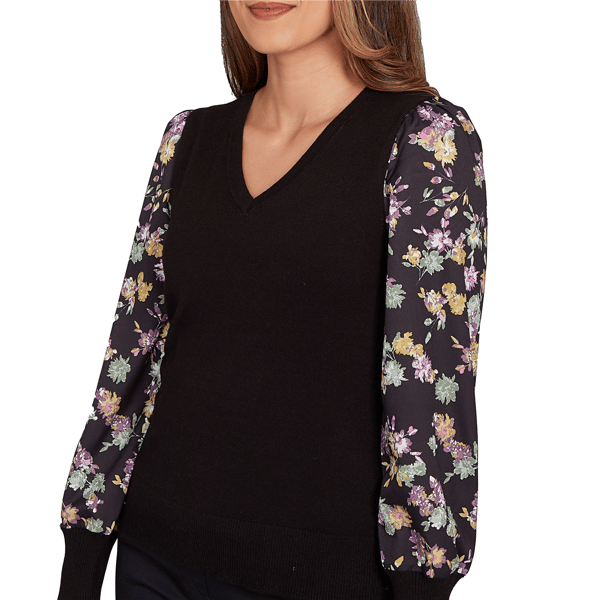 Petite Emaline Deerfield Long Floral Sleeve Two in One Sweater