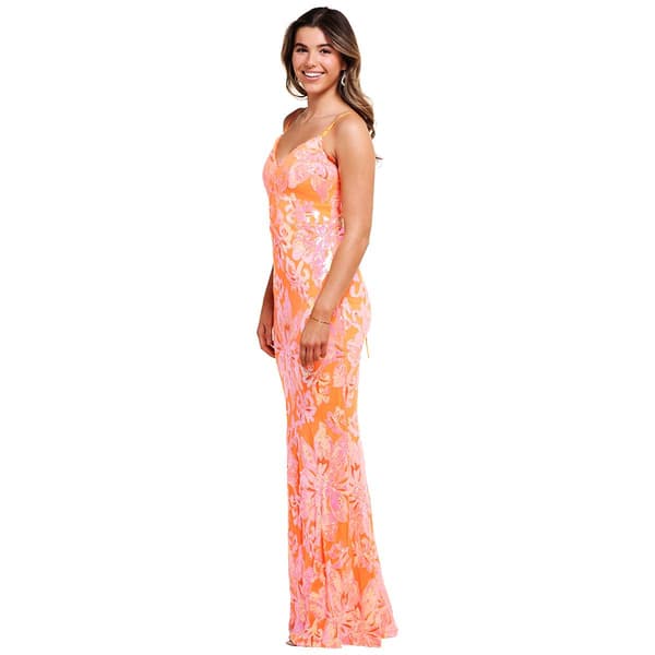 Juniors Crystal Doll Floral Sequin Mesh Sheath Dress