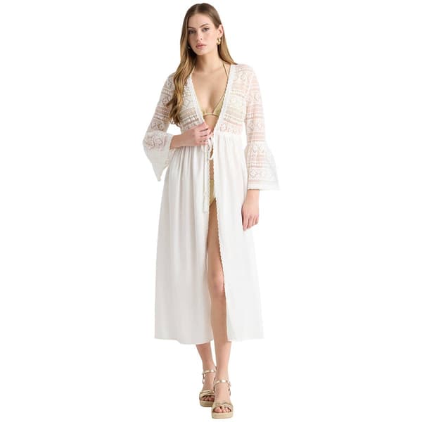 Womens NVLT Flounce Sleeve Lace Tie Wrap Cover-Up