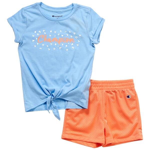 Girls &#40;4-6x&#41; Champion&#40;R&#41; Leopard Tie Front Tee & Mesh Shorts Set - image 