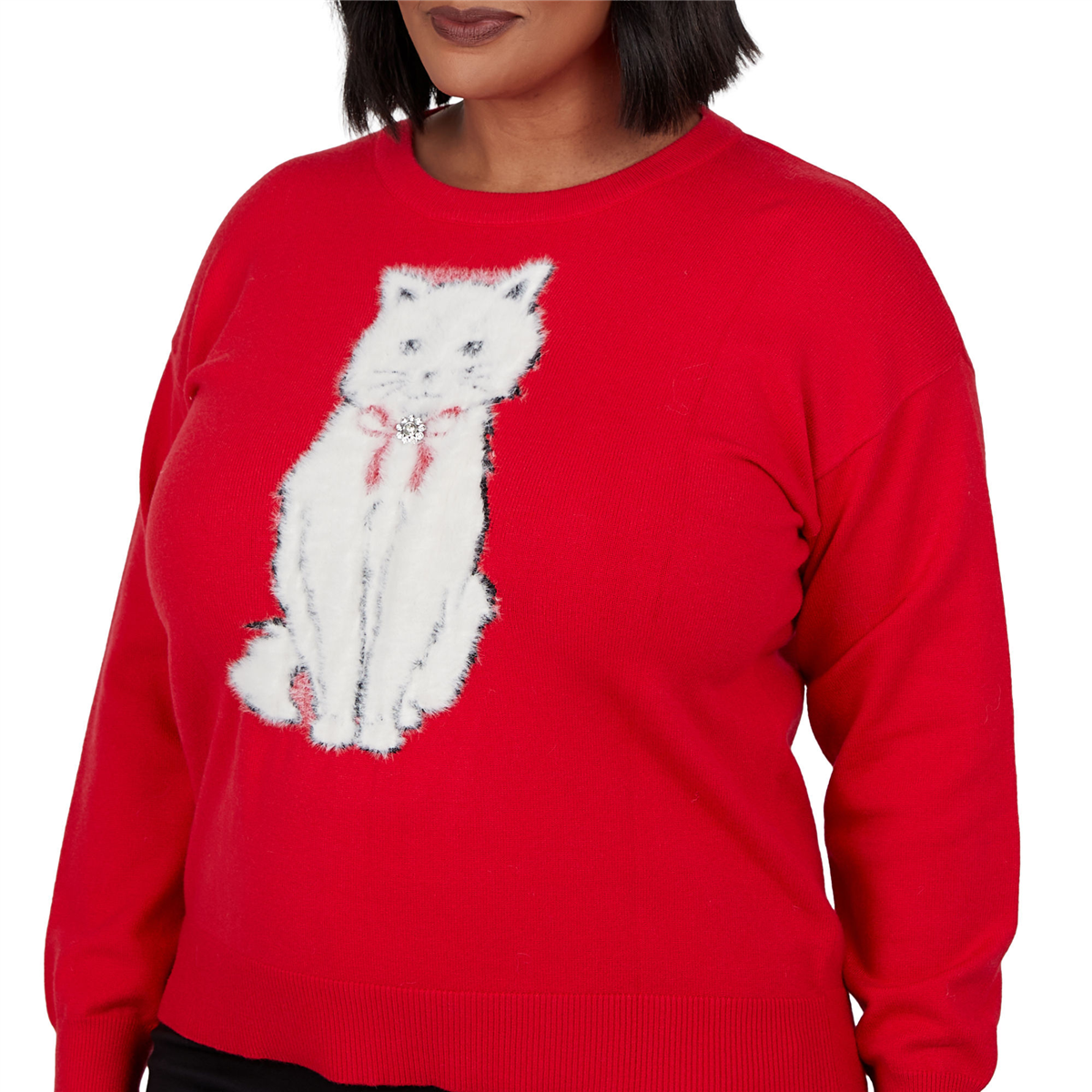 Plus Size Skye’s the Limit Fashion Essentials Fuzzy Cat Sweater