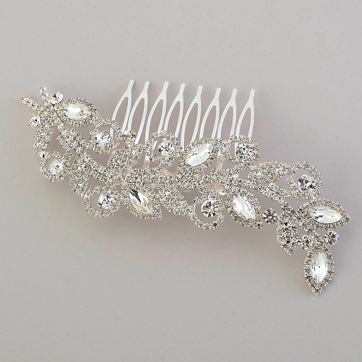 Rosa Rhinestones Silver Plated Floral Rhinestone Hair Comb