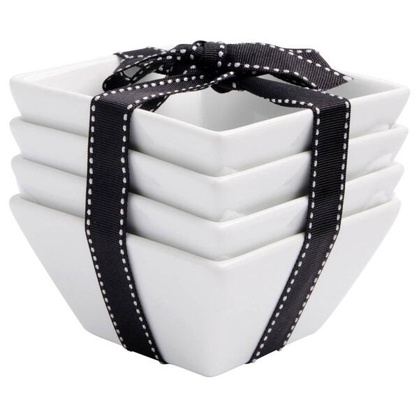 Home Essentials White Set of 4 Square White Snack Bowls - image 