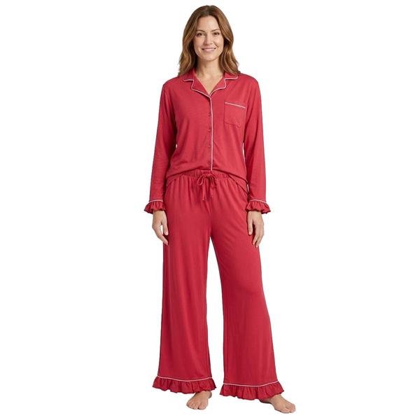 Womens MUK LUKS(R) Long Sleeve Ruffled Edge Notch Collar Pajama Set - image 