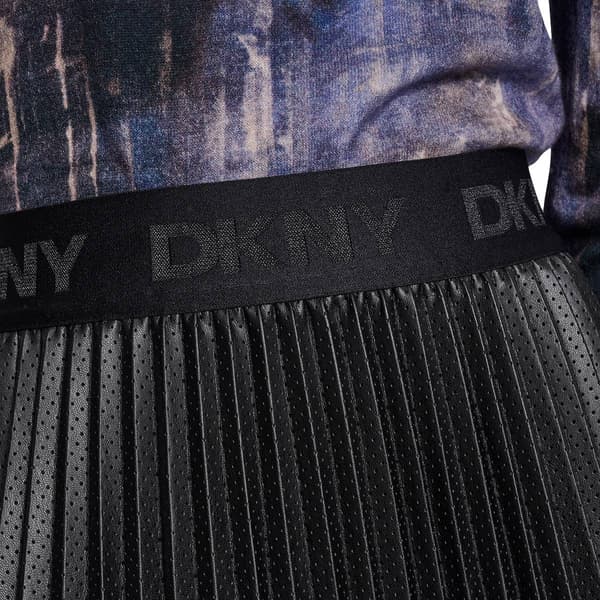 Womens DKNY Pull On Pleated Faux Leather Skirt
