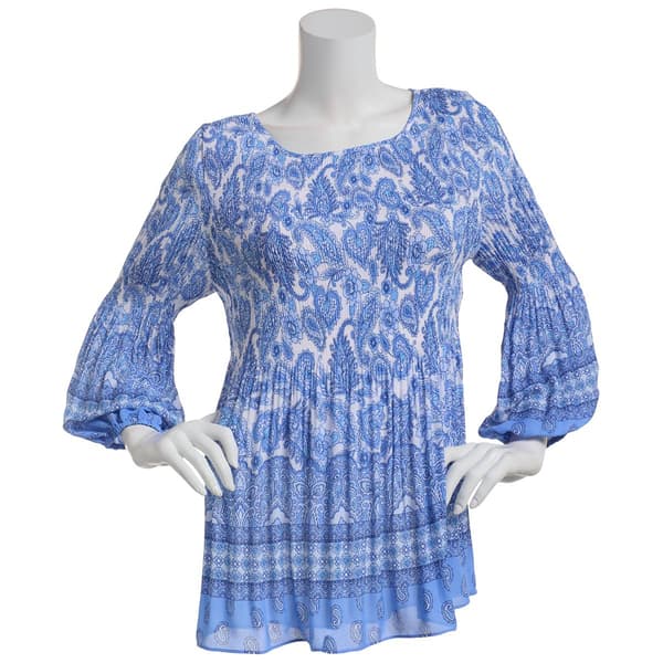 Womens Floral & Ivy 3/4 Sleeve Round Neck Paisley Pleated Blouse - image 