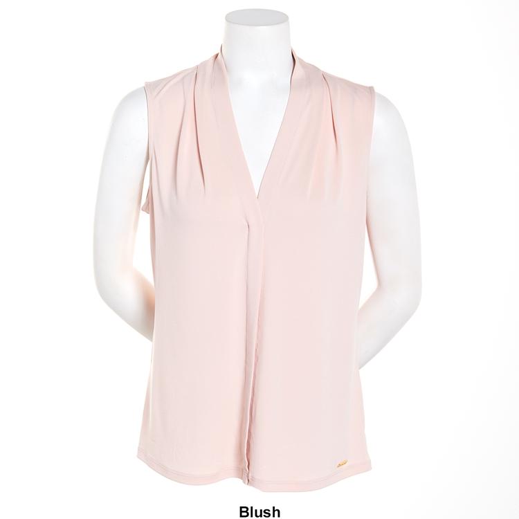 Womens Calvin Klein Sleeveless Shirred V-Neck Blouse