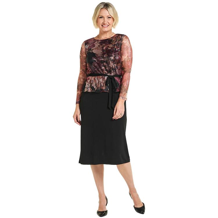 Womens Rabbit Long Sleeve Mock 2Pc Midi Dress