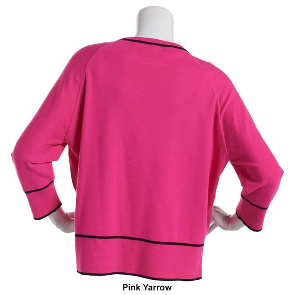 Womens Retrology 3/4 Sleeve Striped Tipped Sweater