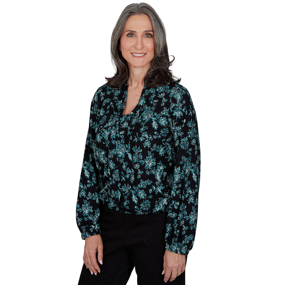 Womens Emaline Feminine Mystique Tie Neck Floral Blouse