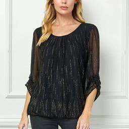 Womens Sara Michelle 3/4 Ruch Sleeve Rain Glitter Blouse