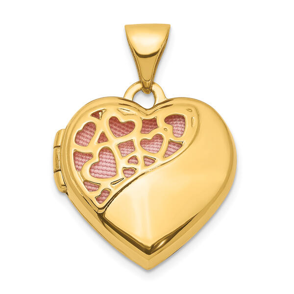 Gold Classics&#40;tm&#41; 14kt. Gold Hearts Cut Out Pink Heart Locket - image 