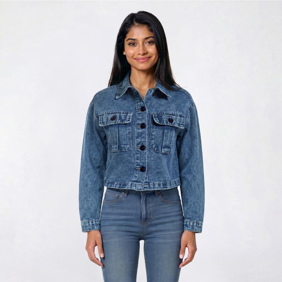 Juniors YMI Cropped Trucker Denim Jacket