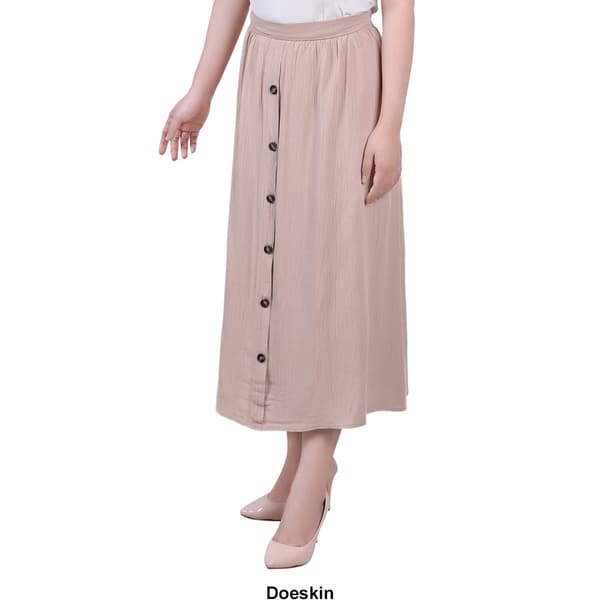 Petite NY Collection Pull On Button Front Woven Gauze Skirt