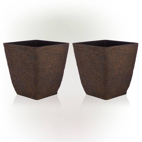 Alpine 17in. Brown Stone-Look Squared Planters - Set of 2 - image 