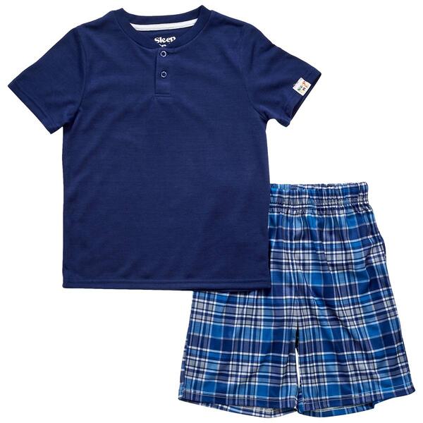 Boys Sleep On It&#40;R&#41; Solid Tee & Plaid Shorts Pajama Set - image 