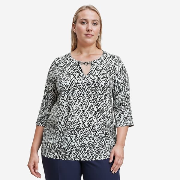 Plus Size Emily Daniels 3/4 Sleeve Abstract Keyhole Neck Blouse - image 