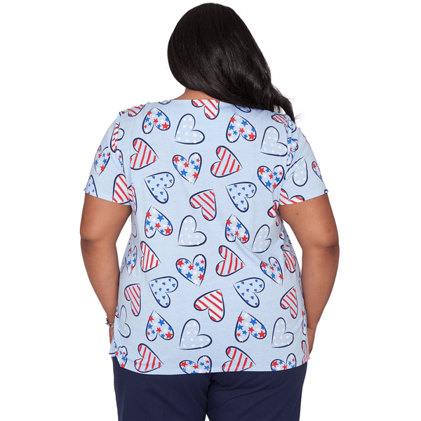 Plus Size Alfred Dunner Lady Liberty American Flag Hearts Blouse