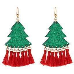 Christmas Tree Thread Tassel Drop Earrings